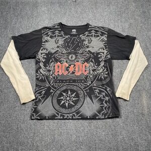 ACDC Shirt Mens XL Black Ice Graphic Print Thermal Long Sleeve Rockwear 2009 Y2K